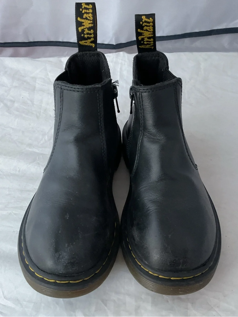 Dr. Martens Black Leather Kids Chelsea Boots with Yellow Stitching